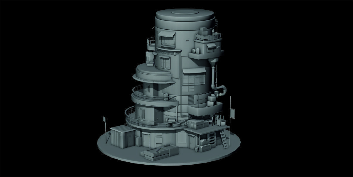 Stylized Sci-Fi Building Low-Poly Low-poly 3D model_2