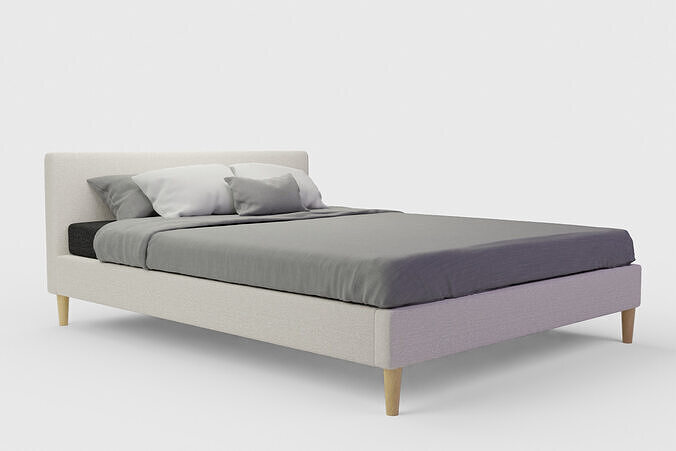 Mid Century Platform Bed Snow Boucle Oak Queen 3D model