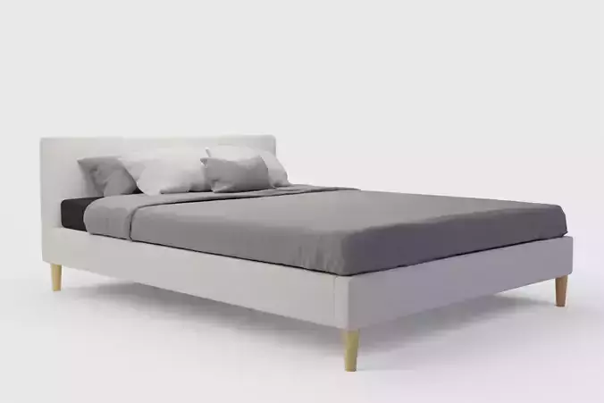 Mid Century Platform Bed Snow Boucle Oak Queen