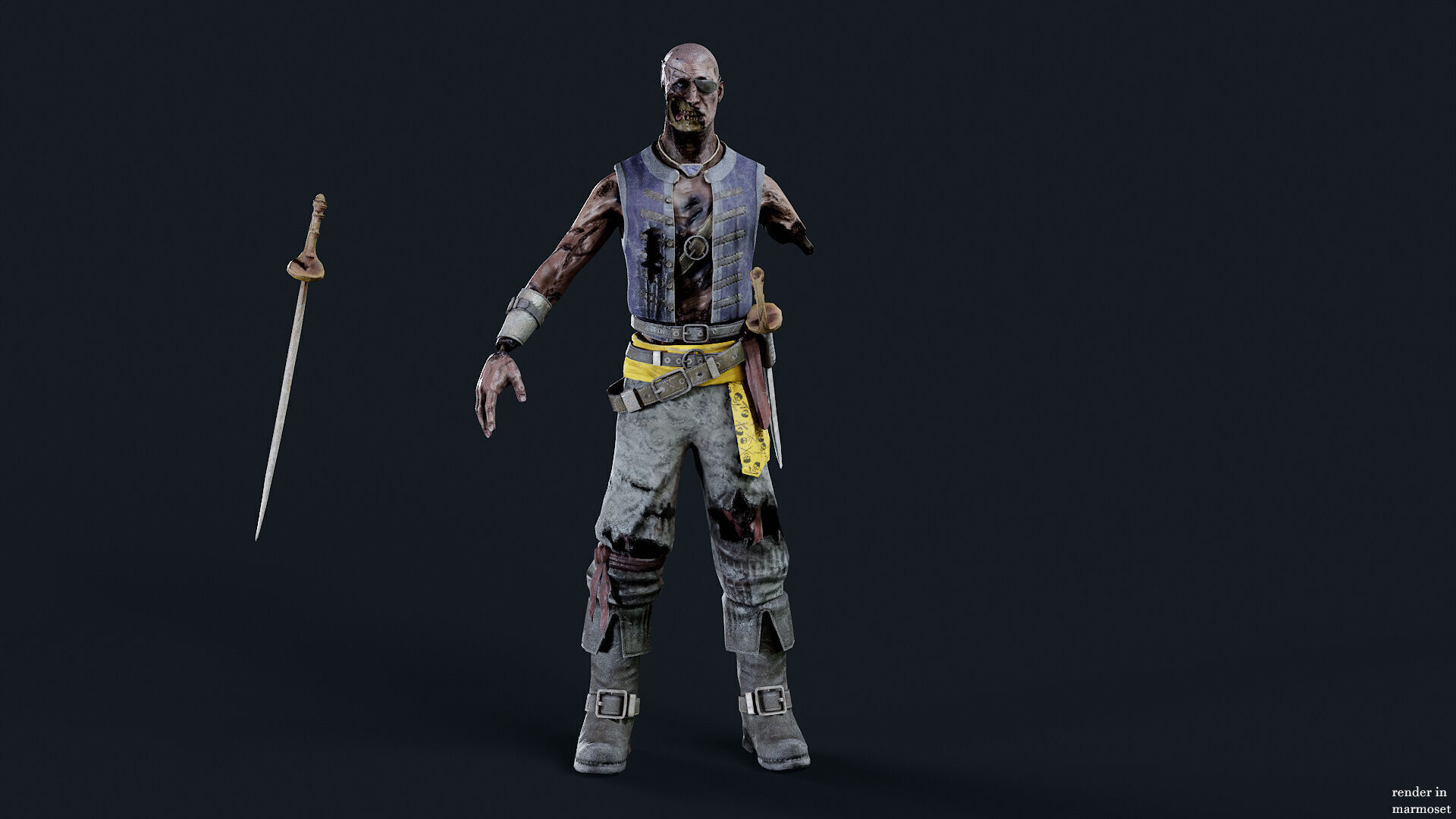 PIRATE UNDEAD 4  Low-poly 3D model_7