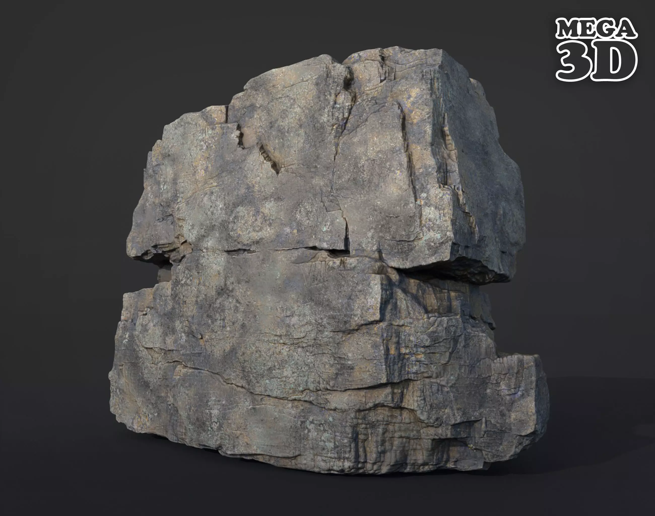 Realistic Granite Rock 03-250609 Low-poly 3D model_0