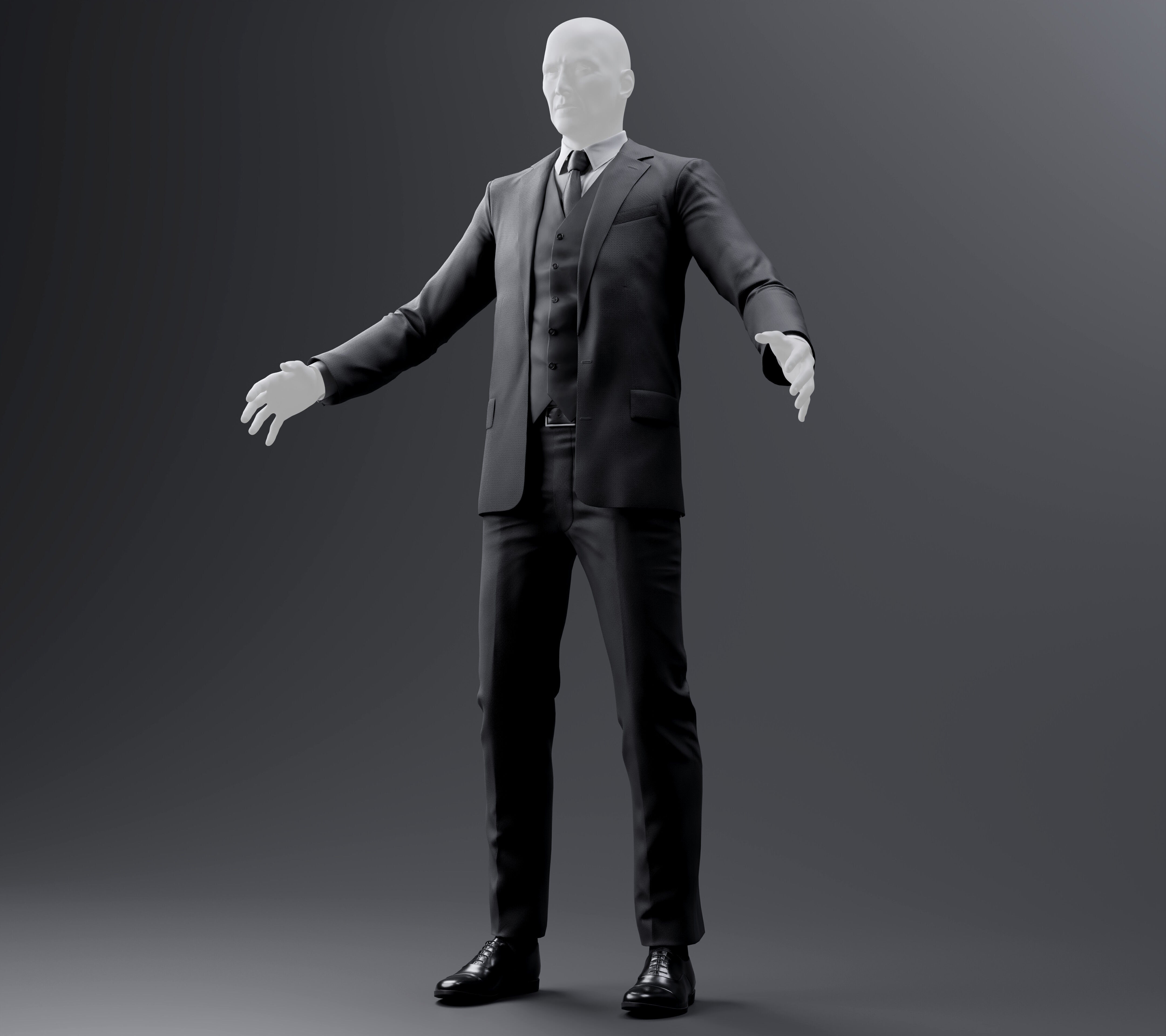 Two and Three-Piece Suit Rigged Low-poly 3D model_3