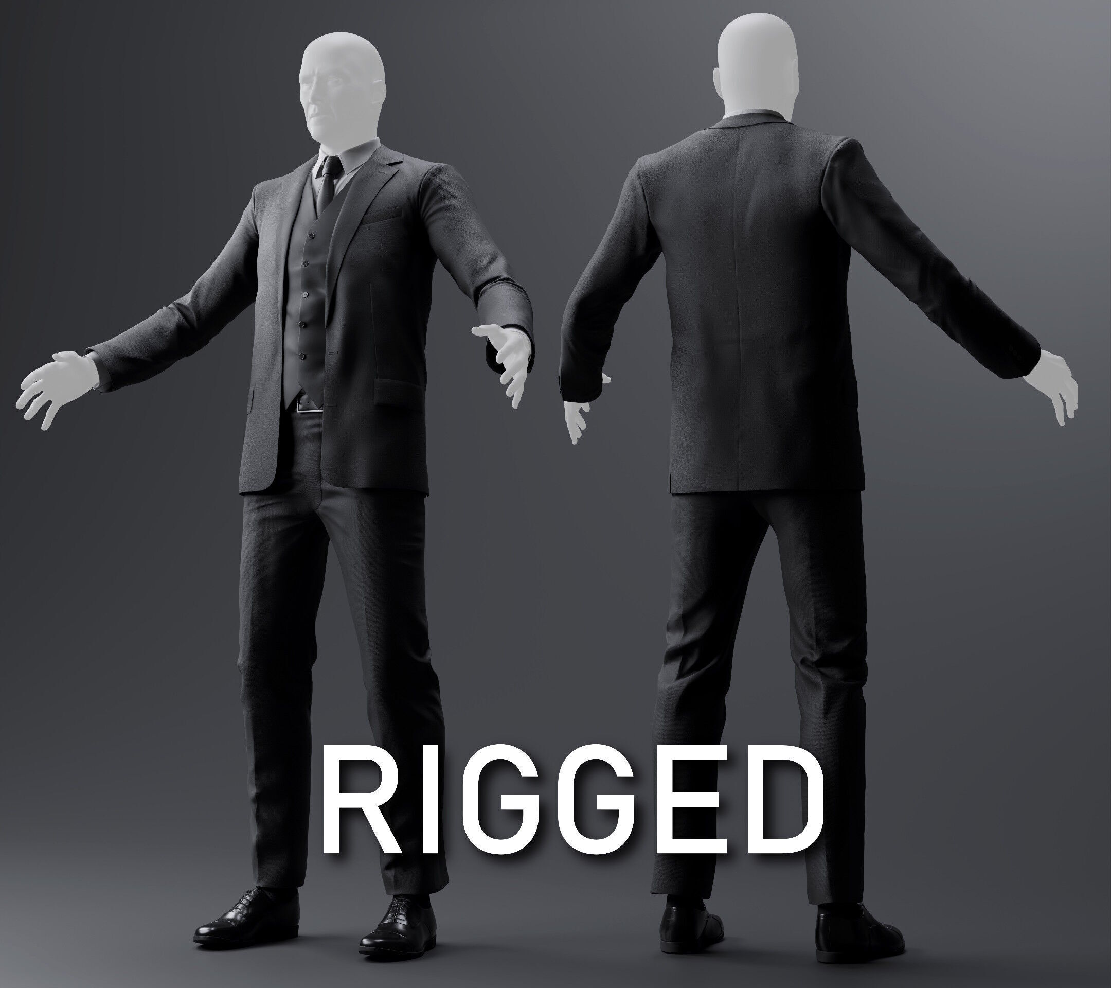 Two and Three-Piece Suit Rigged Low-poly 3D model_7
