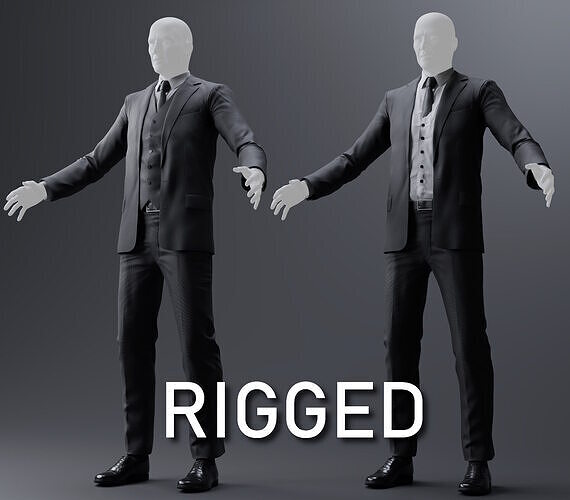 Two and Three-Piece Suit Rigged Low-poly 3D model