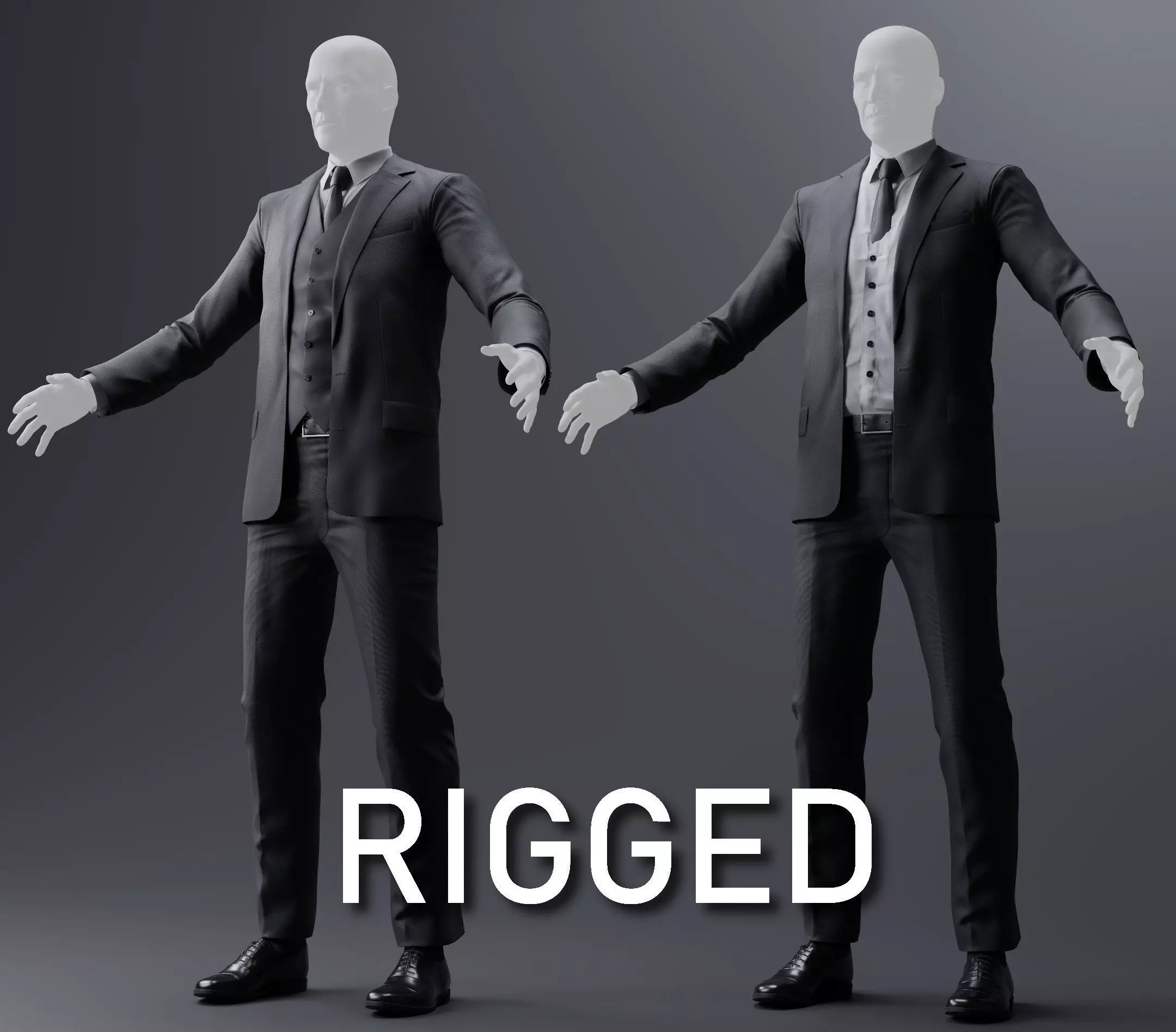 Two and Three-Piece Suit Rigged Low-poly 3D model_0