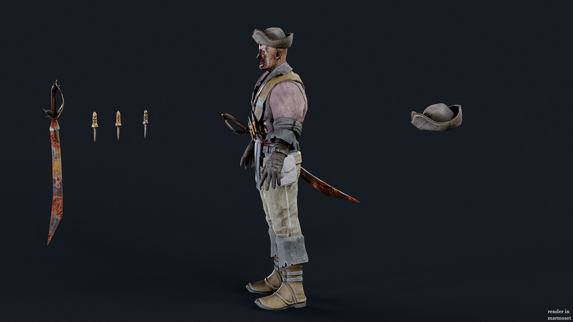 PIRATE UNDEAD 5 Low-poly 3D model_9