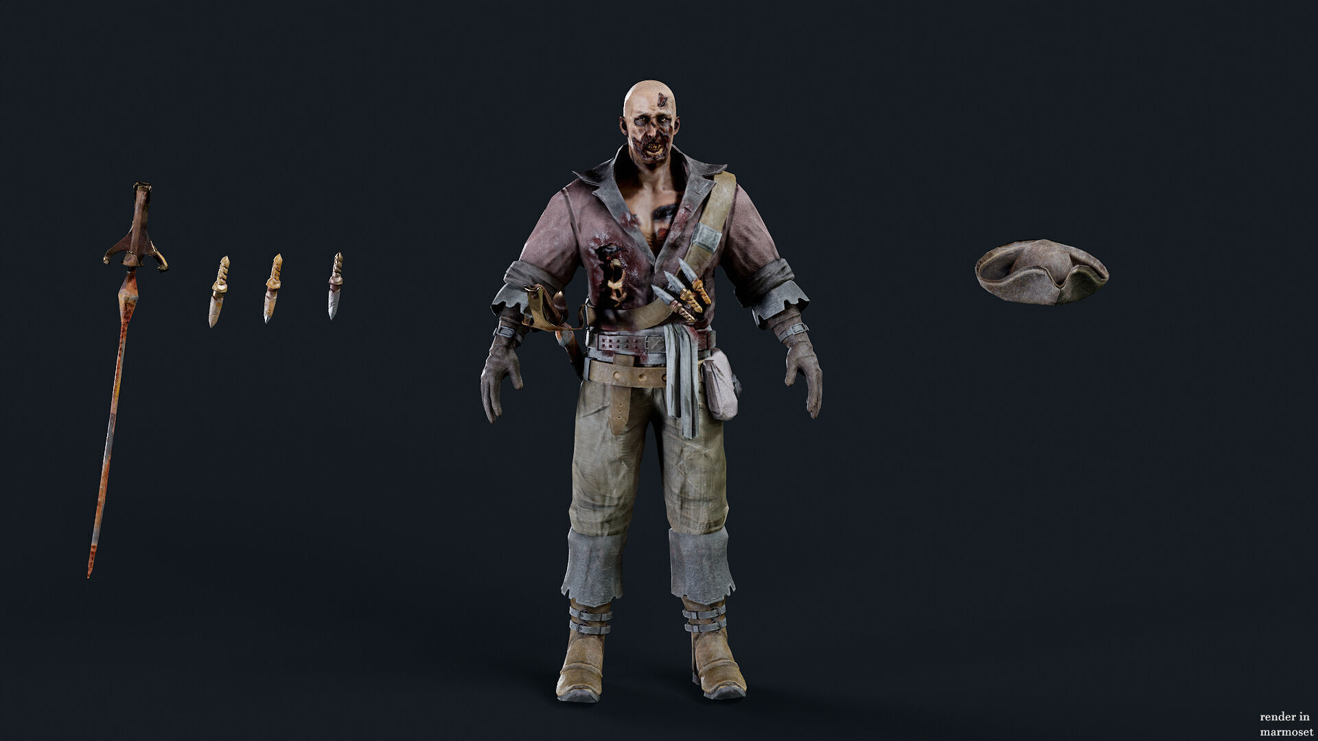 PIRATE UNDEAD 5 Low-poly 3D model_8