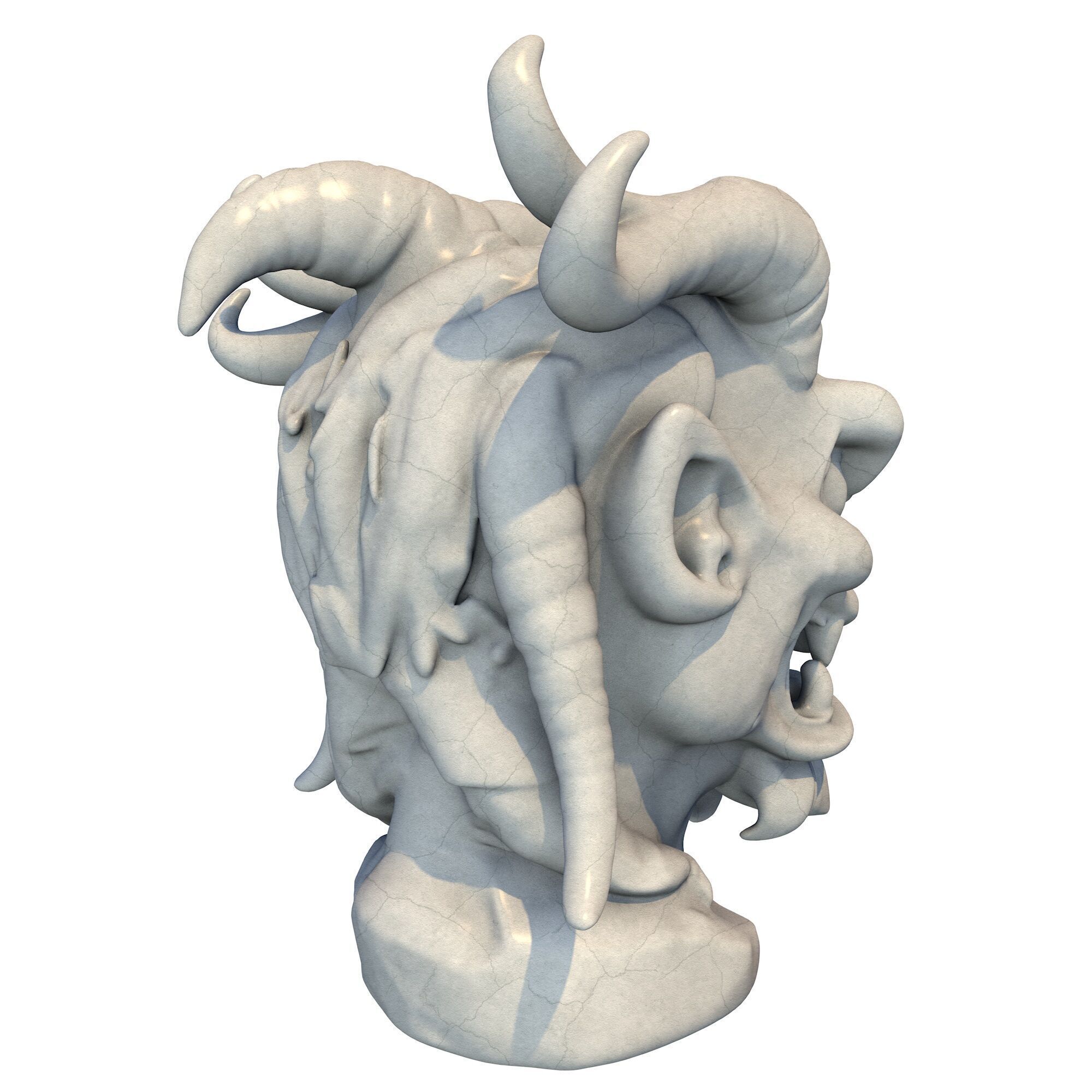 Japanese Oni Creature Head Bust Sculpture 6 3D print model_5