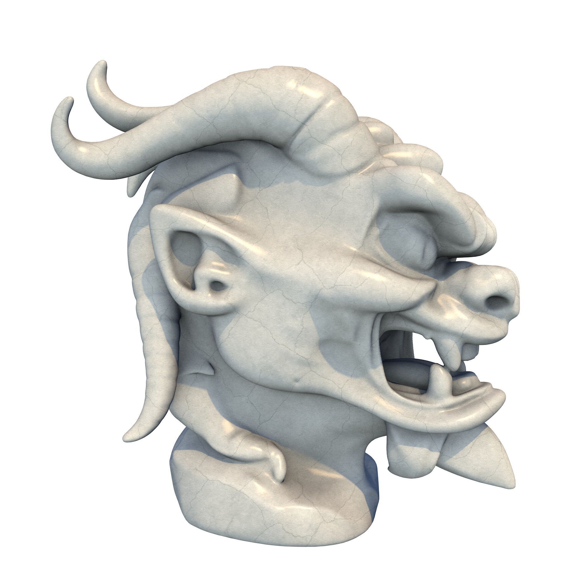 Japanese Oni Creature Head Bust Sculpture 6 3D print model_6