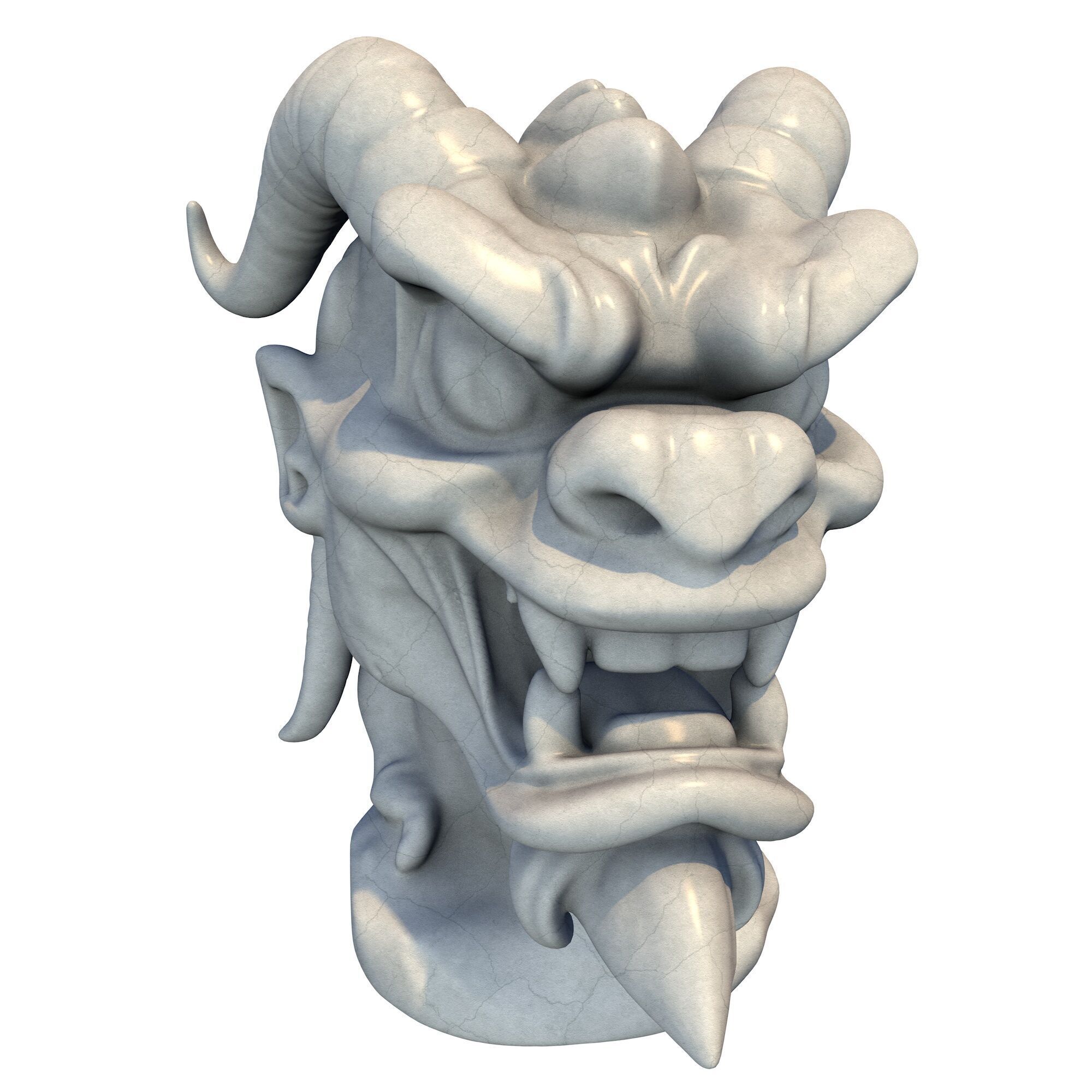 Japanese Oni Creature Head Bust Sculpture 6 3D print model_7