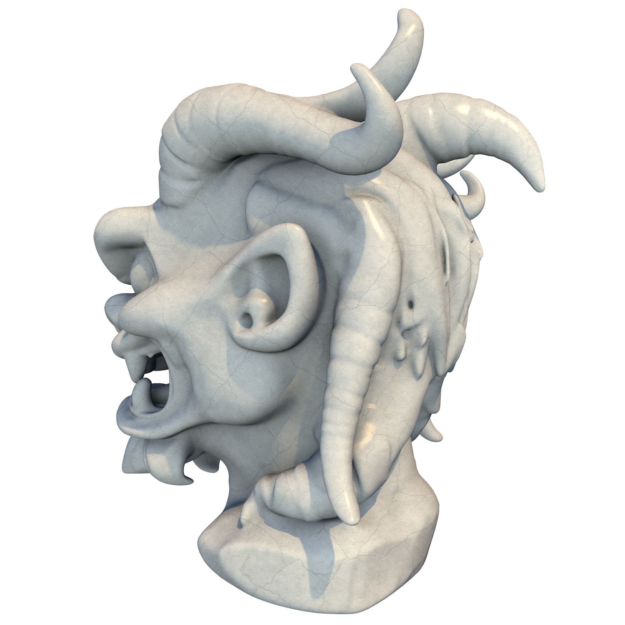 Japanese Oni Creature Head Bust Sculpture 6 3D print model_3