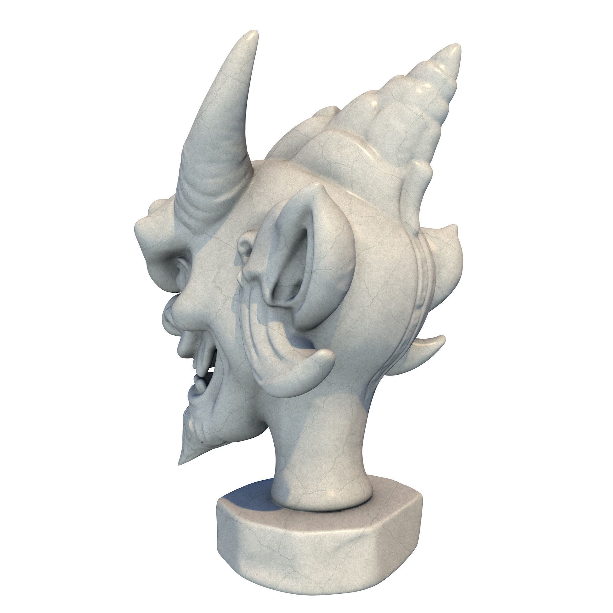 Japanese Oni Creature Head Bust Sculpture 3 3D print model_3