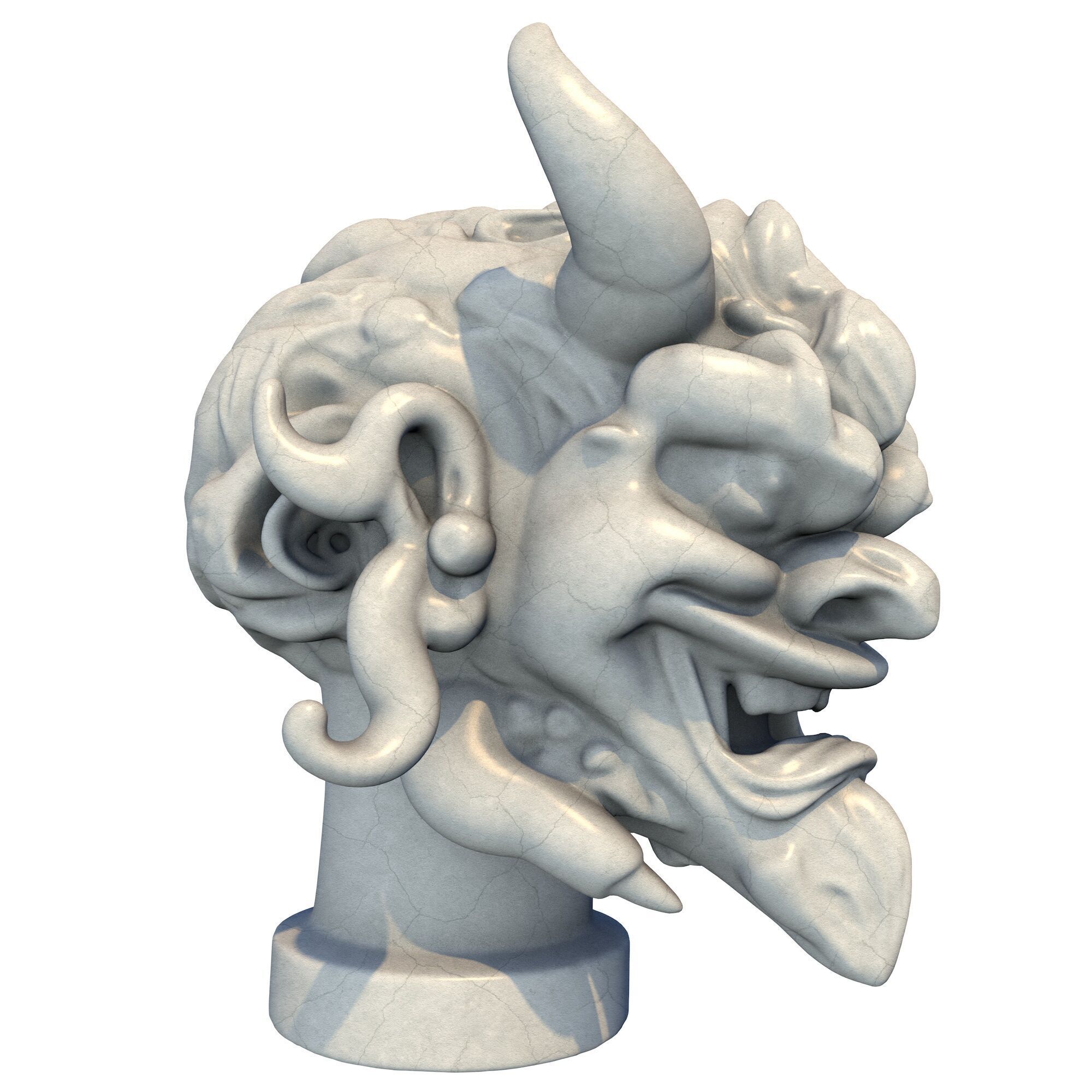 Japanese Oni Creature Head Bust Sculpture 2 3D print model_7