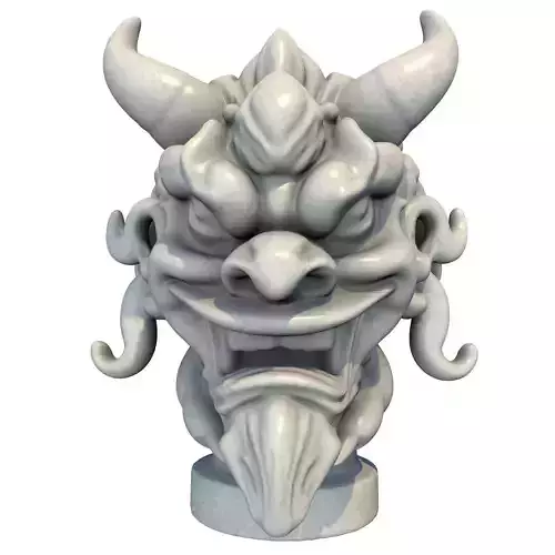 Japanese Oni Creature Head Bust Sculpture 2