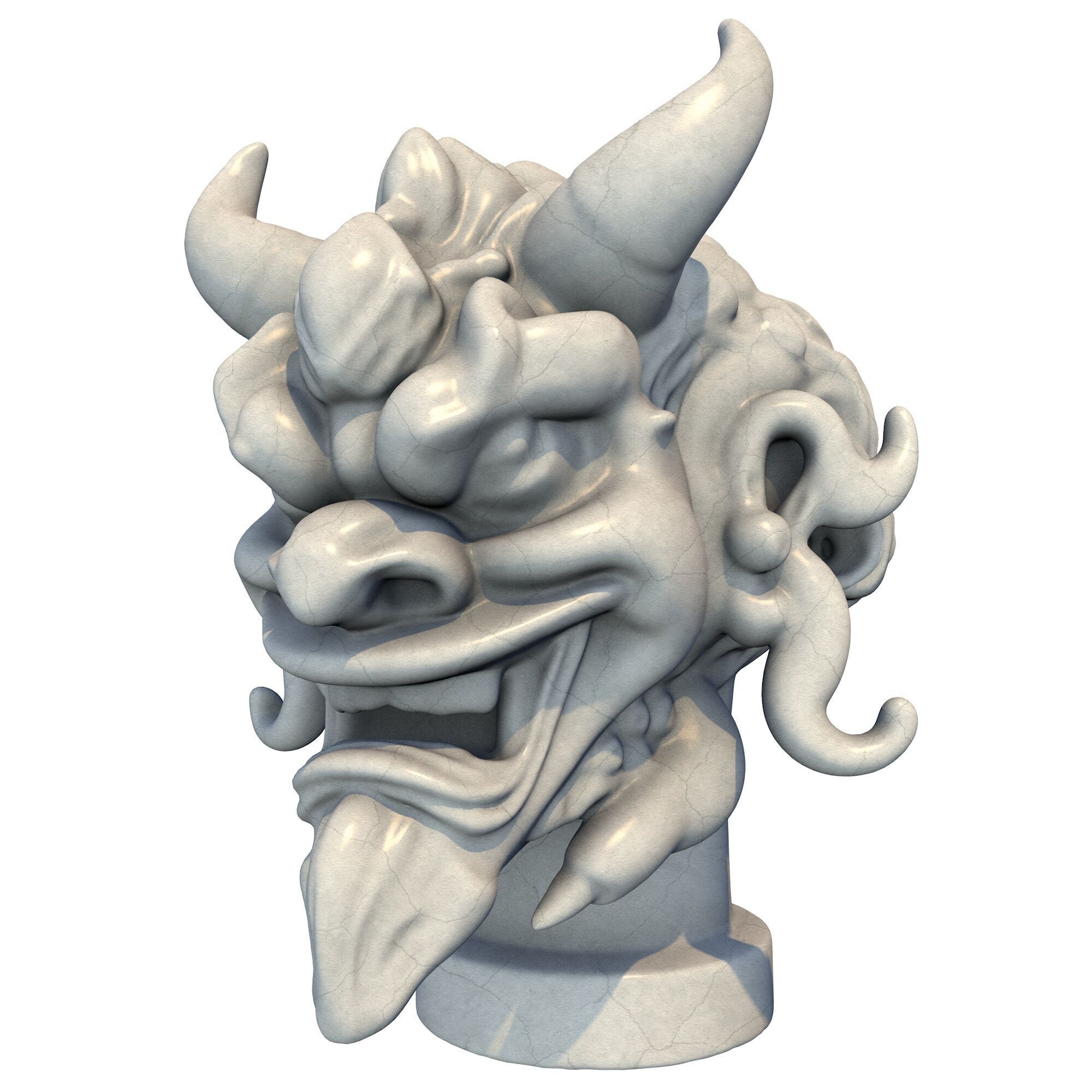 Japanese Oni Creature Head Bust Sculpture 2 3D print model_1
