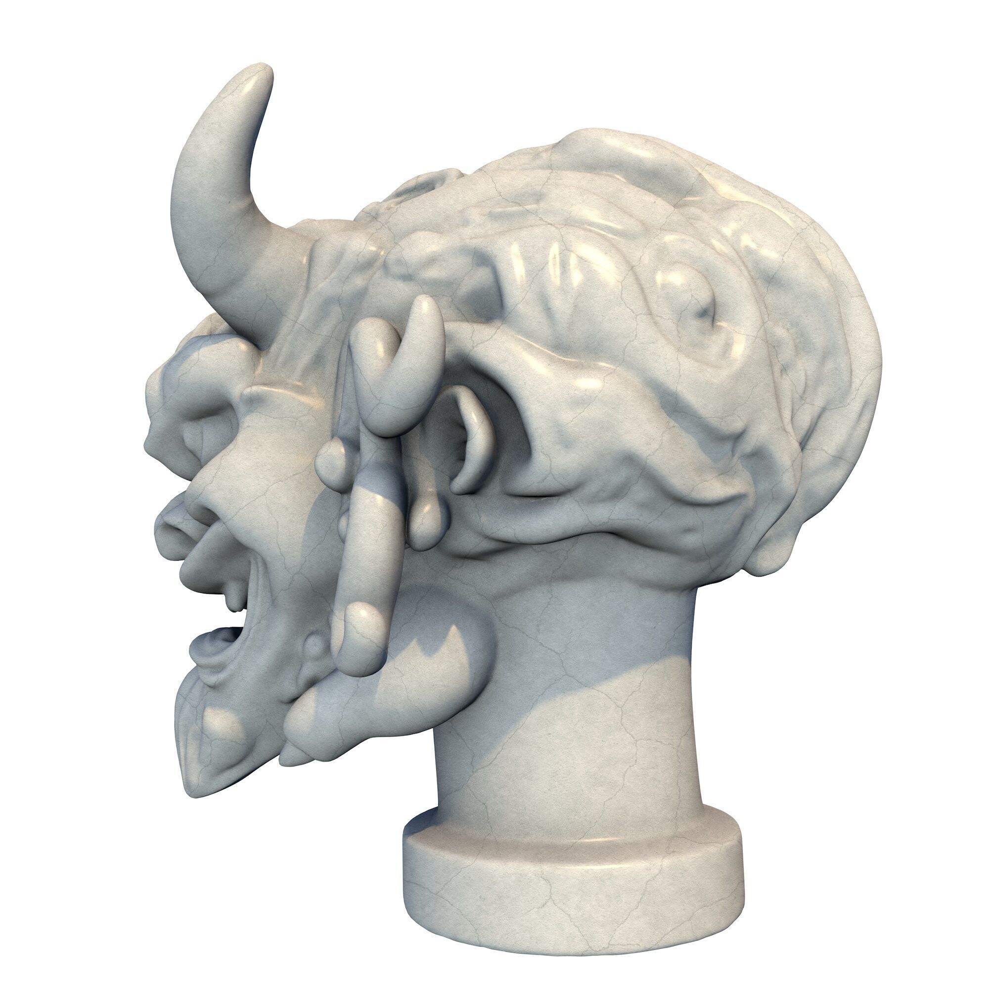 Japanese Oni Creature Head Bust Sculpture 2 3D print model_3