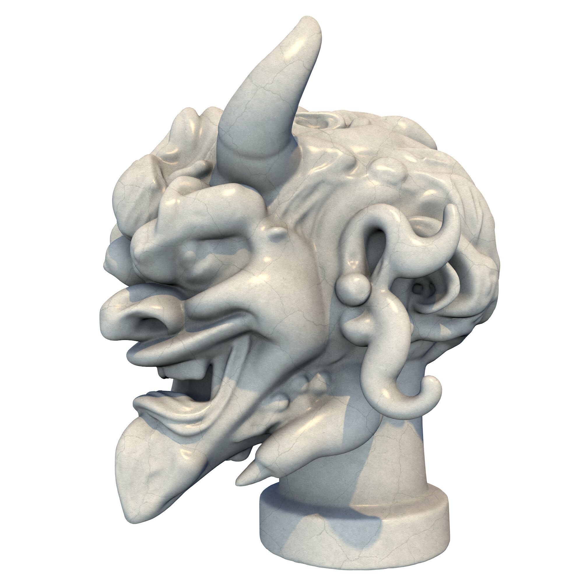 Japanese Oni Creature Head Bust Sculpture 2 3D print model_2