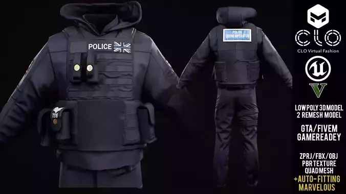 UK Police Drone Unit vest hoodie trousers Uniform for GTA FiveM