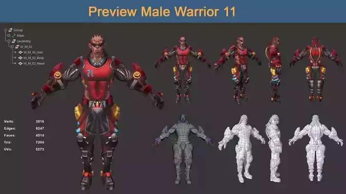 Character Male Warriors 11 - Ready for game Low-poly 3D model