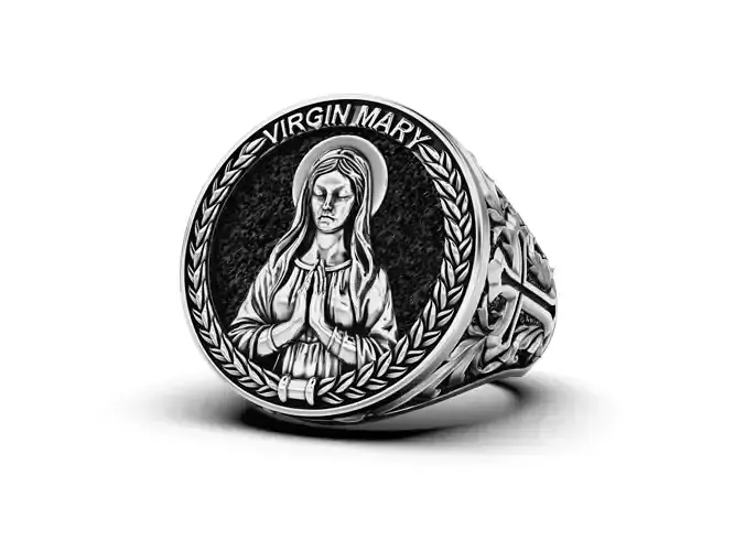 Virgin Mary Signet Ring 3D Model Catholic Jewelry STL  3D print model