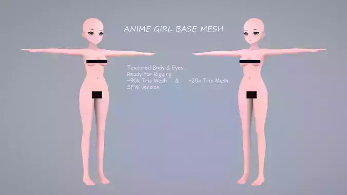 Anime Girl Base Mesh -SFW ver- Low-poly 3D model