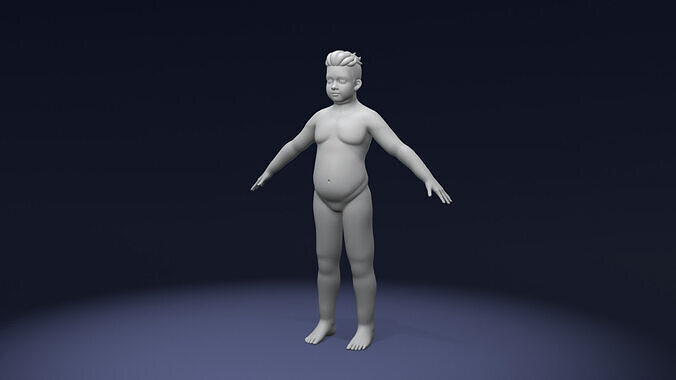 Stylized Fat Boy Body Base Mesh Rigged with IK FK Switch Low-poly 3D model