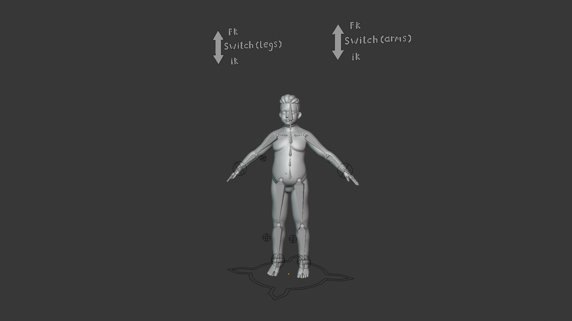Stylized Fat Boy Body Base Mesh Rigged with IK FK Switch Low-poly 3D model_22