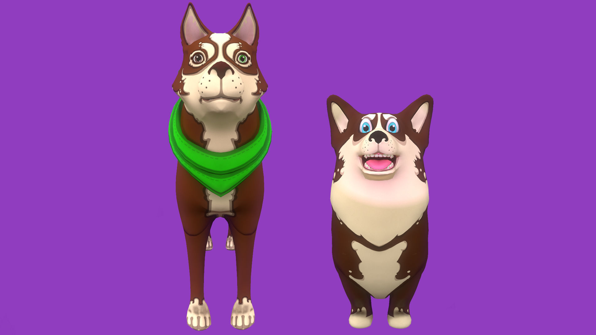 Brown Corgy and Brown Husky 3D Model Collection_4