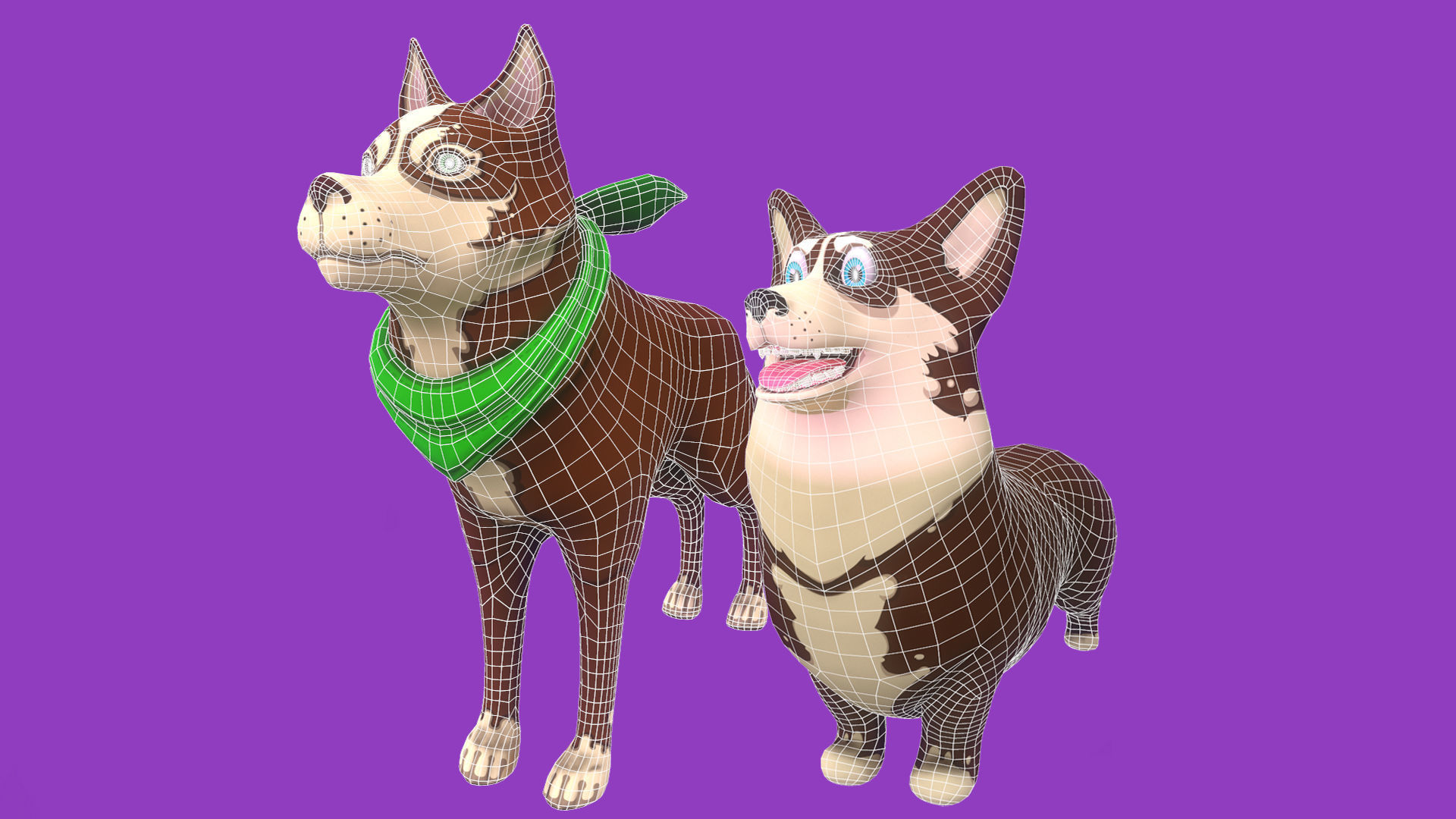 Brown Corgy and Brown Husky 3D Model Collection_8
