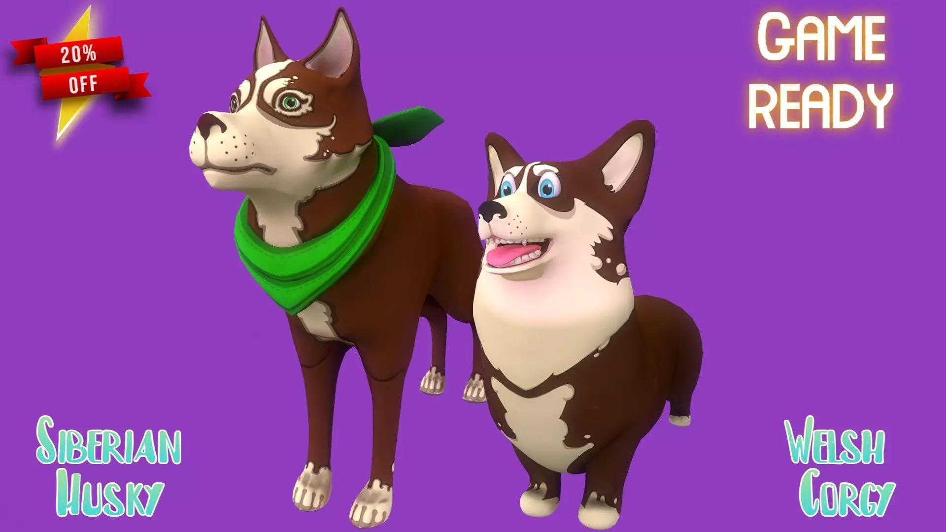 Brown Corgy and Brown Husky 3D Model Collection_0