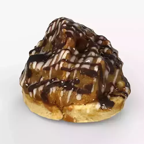 Sticky Bun cake with Chocolate and Icing Glaze - Scan Low-poly 3D model