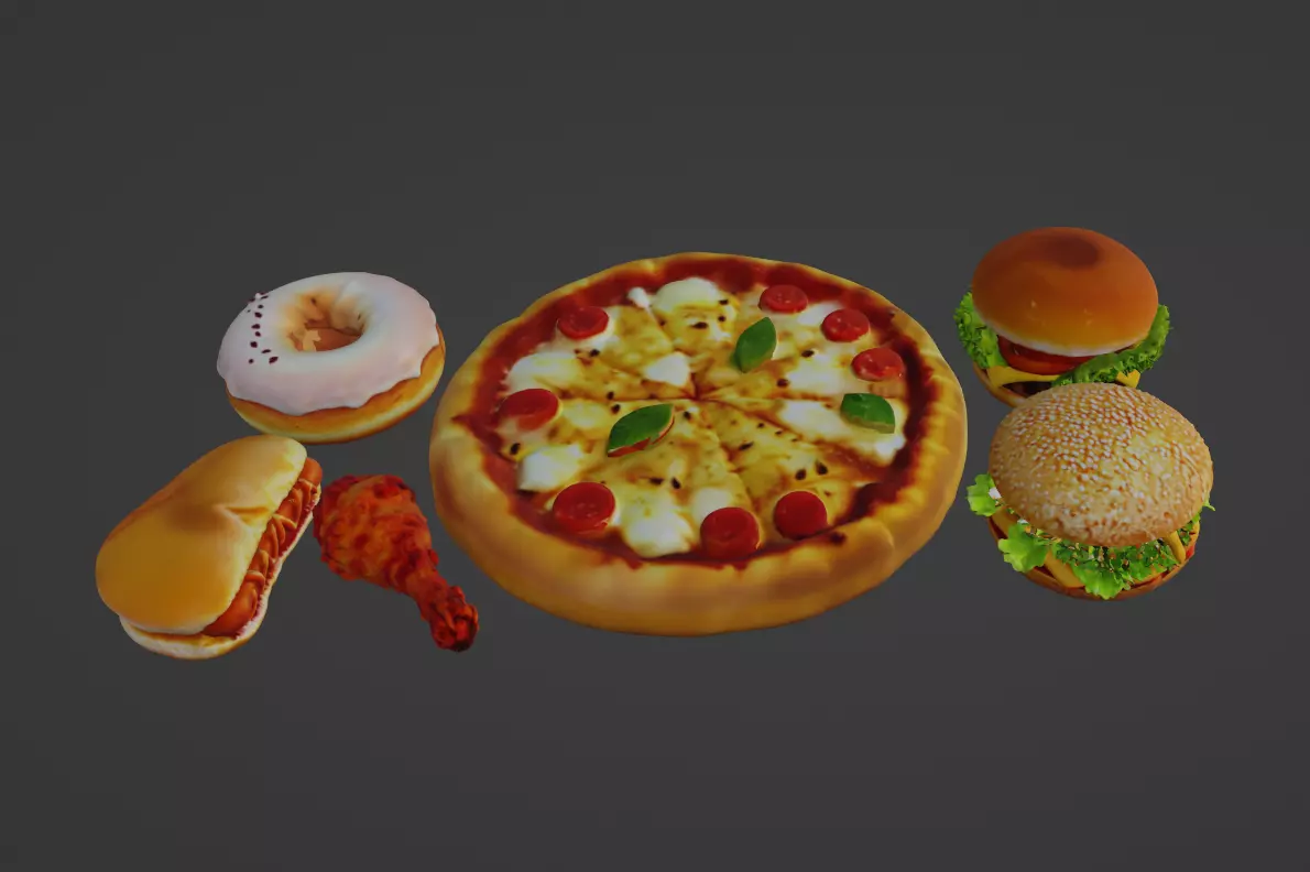3D Scanned Fast Food Pack Pizza Burger Donut Hotdog Chicken 3D print model_0
