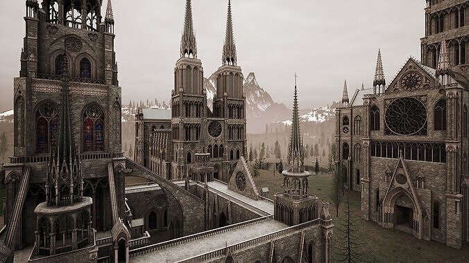 Gothic Cathedral - Modular Dark Fantasy Churchs Low-poly 3D model