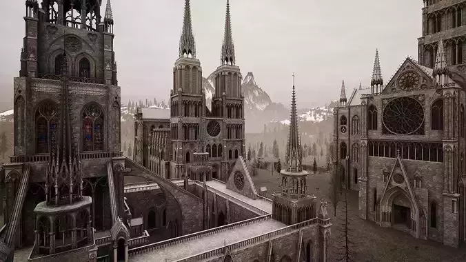Gothic Cathedral - Modular Dark Fantasy Churchs Low-poly 3D model