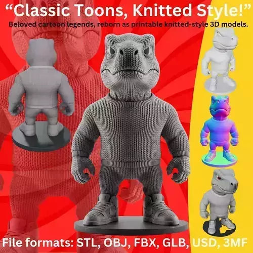 Knitted Texture Dinosaur Stylized Anthropomorphic Planter Model