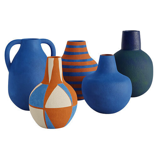 Set of 5 handmade terracotta vase 3D model