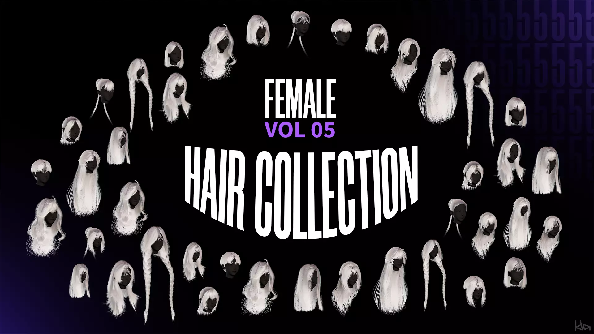 Female Hair Collection 05 - Game Ready Low-poly 3D model_0
