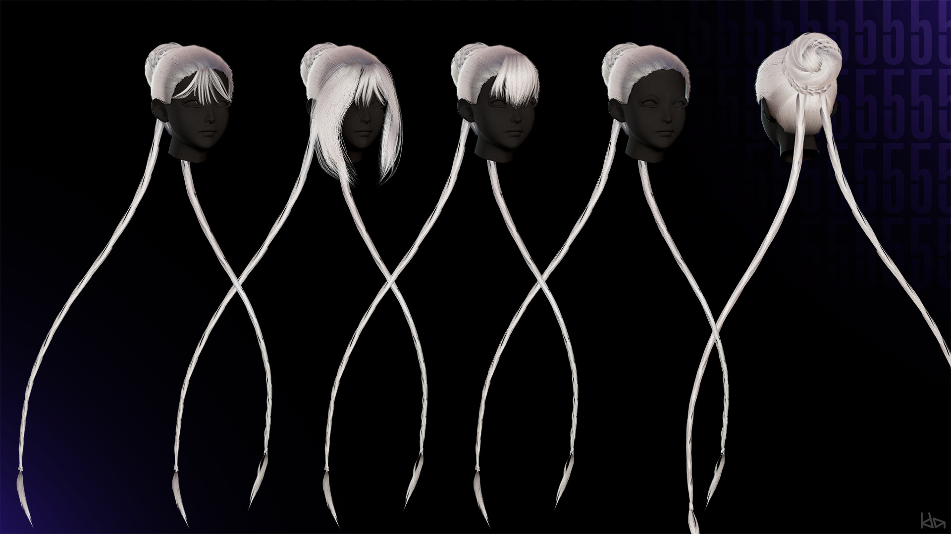 Female Hair Collection 05 - Game Ready Low-poly 3D model_12