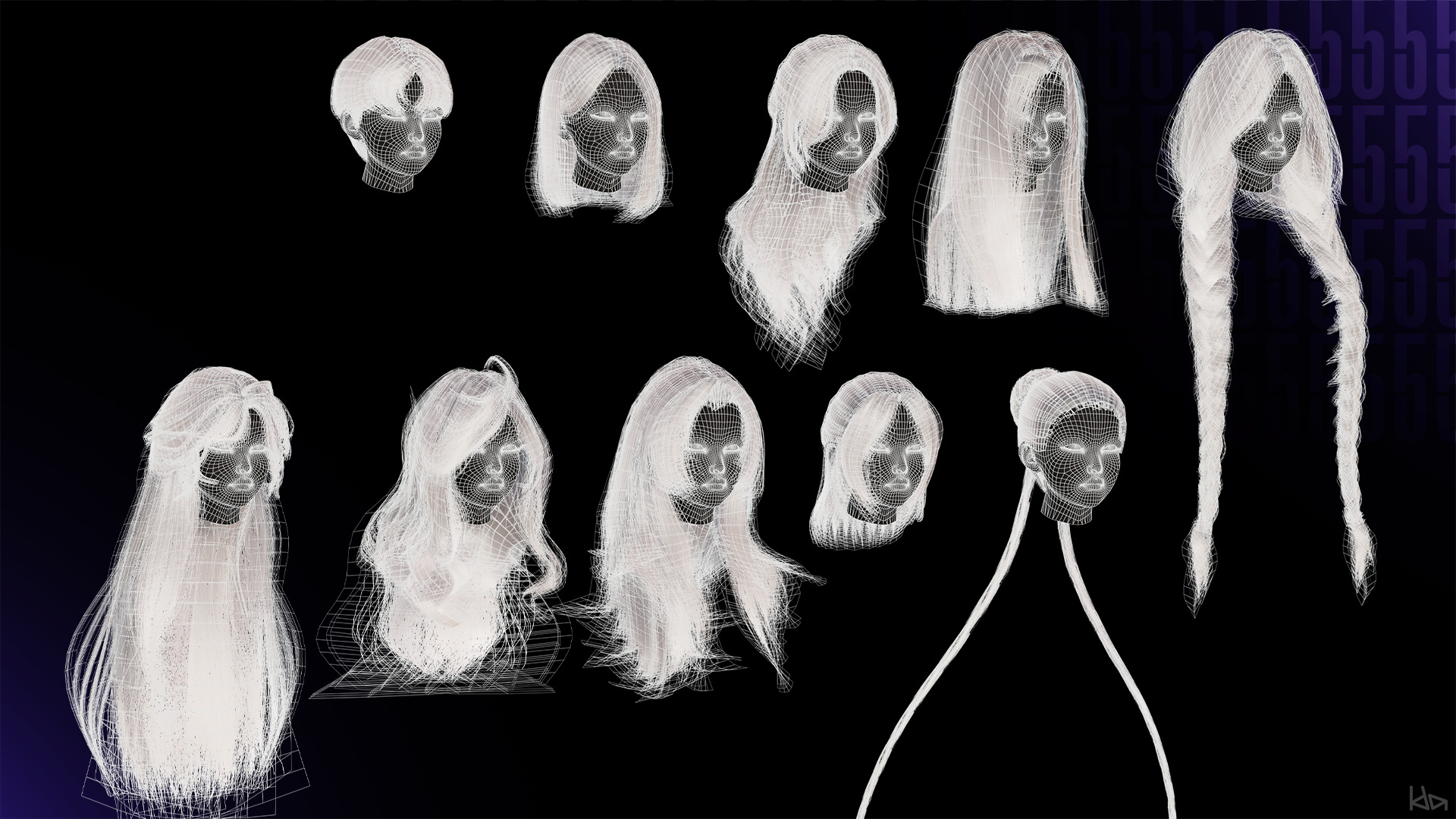 Female Hair Collection 05 - Game Ready Low-poly 3D model_3