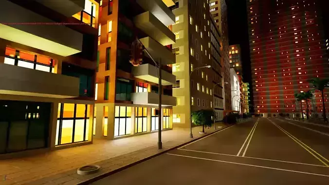 City Downtown Skyscraper Street - Night - Unreal - Lot 01