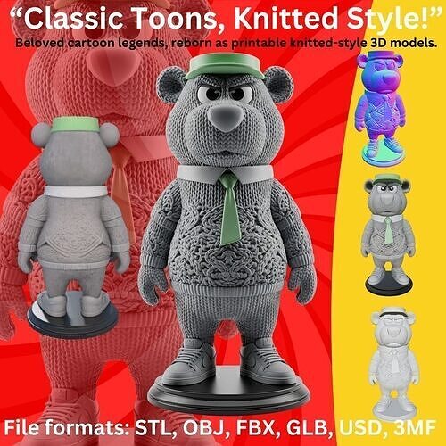 Yogi Bear Knitted Texture Classic Cartoon Planter Model 3D model