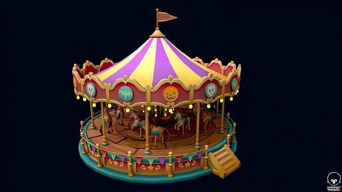 Stylized  Carousel  Low-poly 3D model