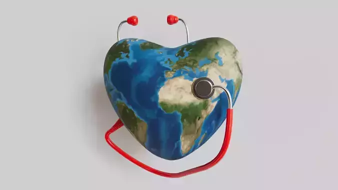 World health day concept heart and stethoscope 3d model