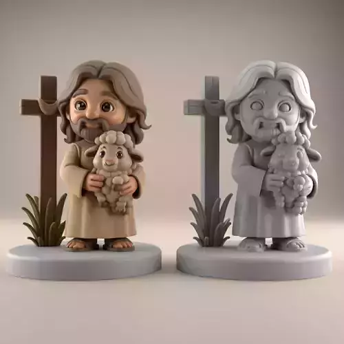 Charming 3D  Jesus Good Shepherd with Lamb STL File Decor 3D print model