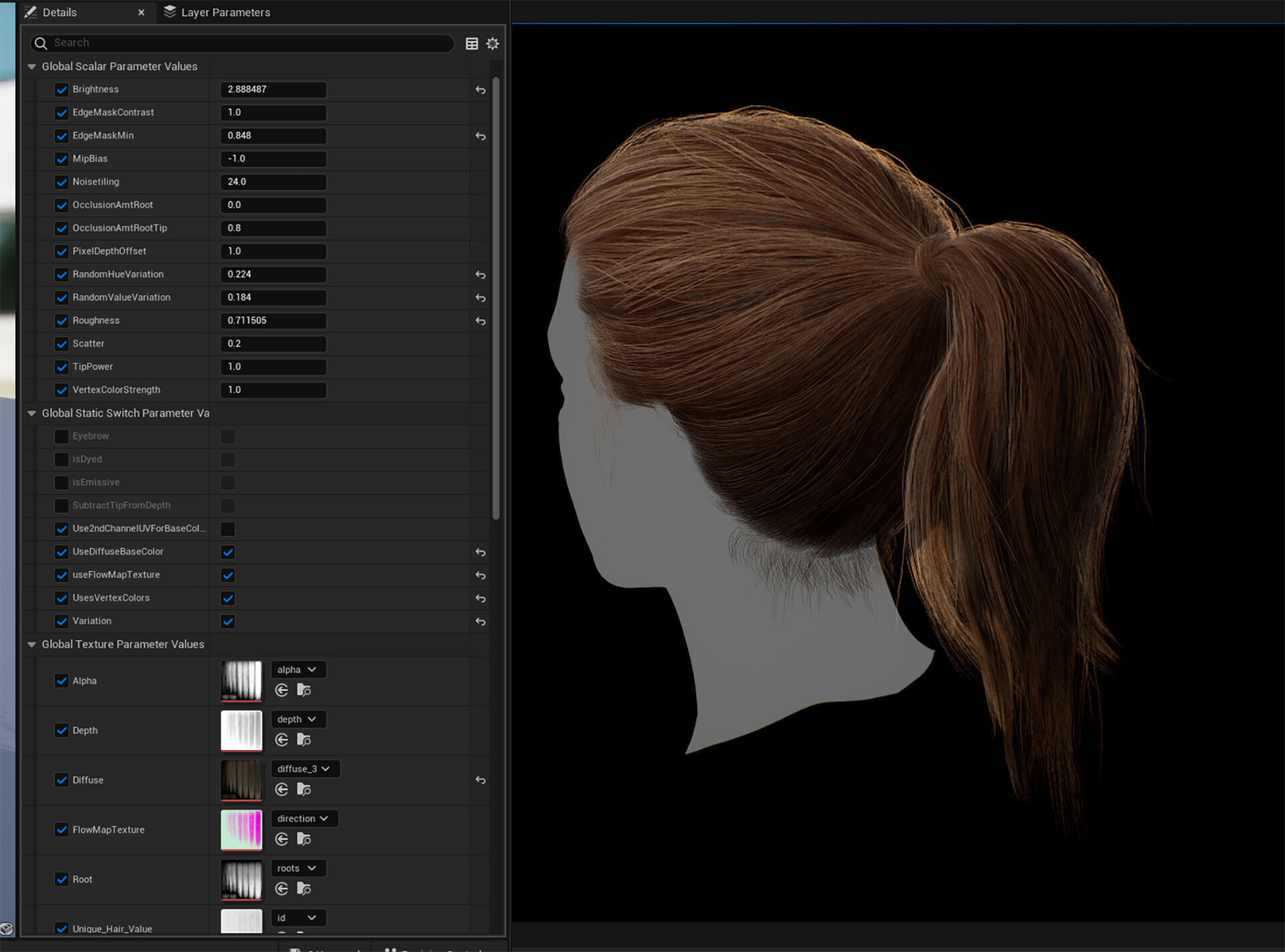 Female Bun-Ponytail hairstyle real time hair - haircards Low-poly 3D model_10