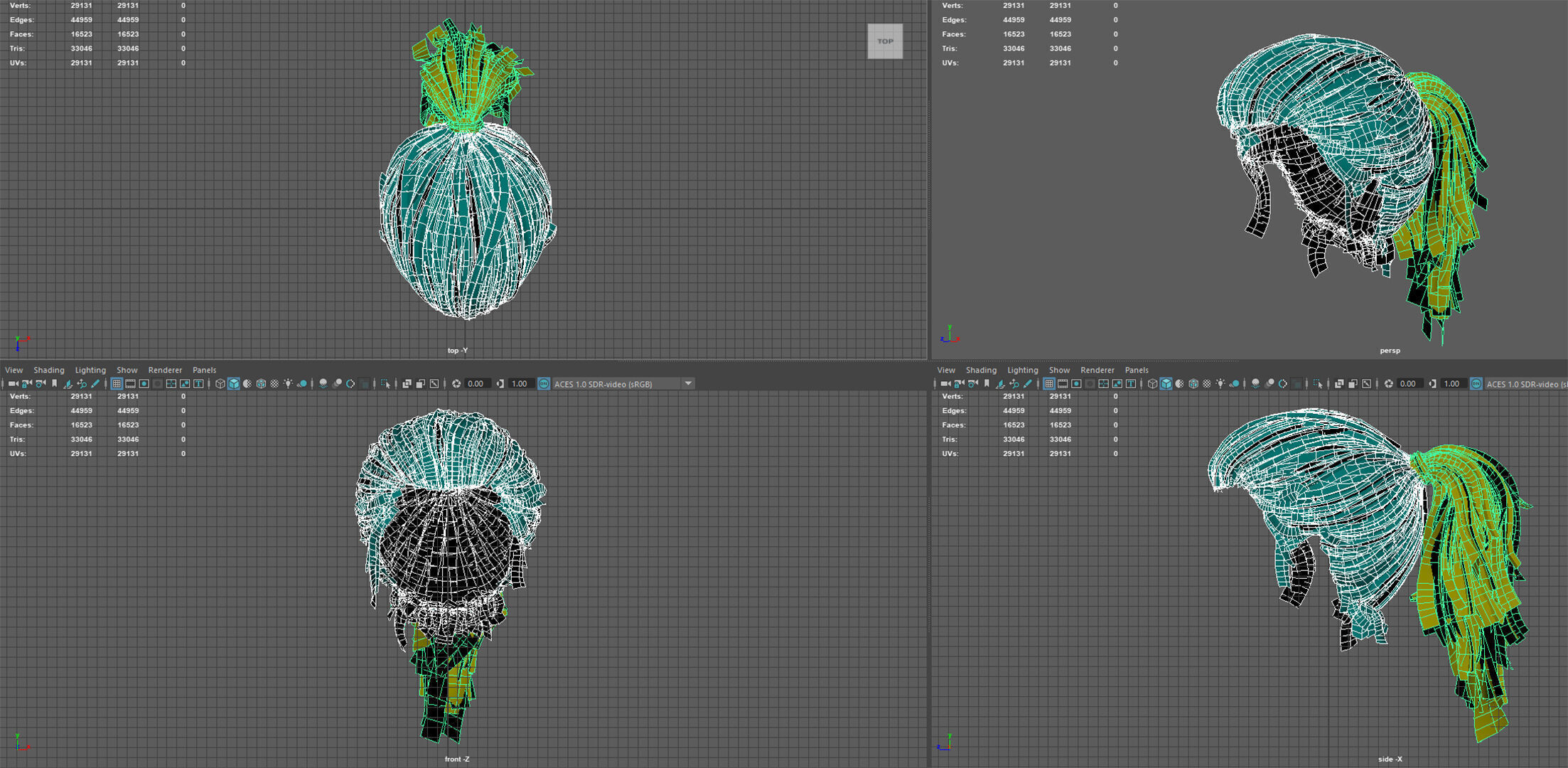 Female Bun-Ponytail hairstyle real time hair - haircards Low-poly 3D model_12