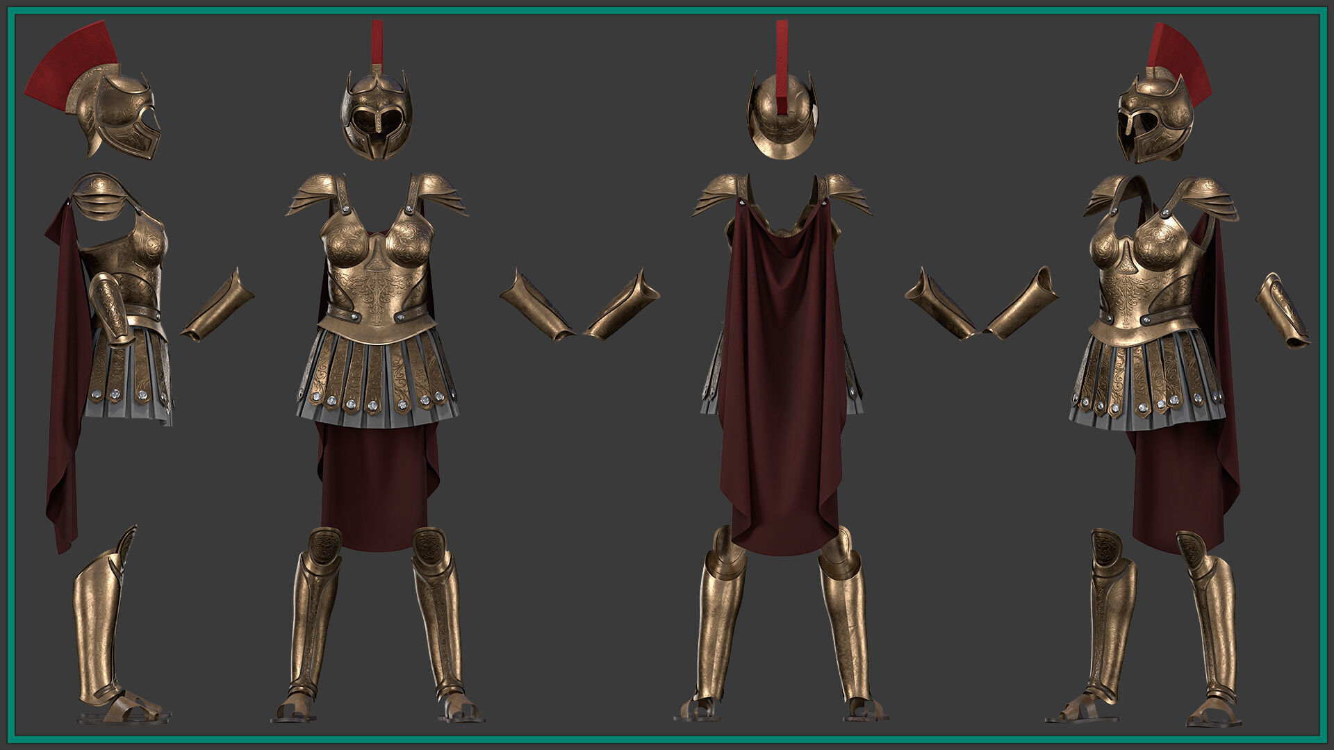 female spartan outfit with texture 3D model_1