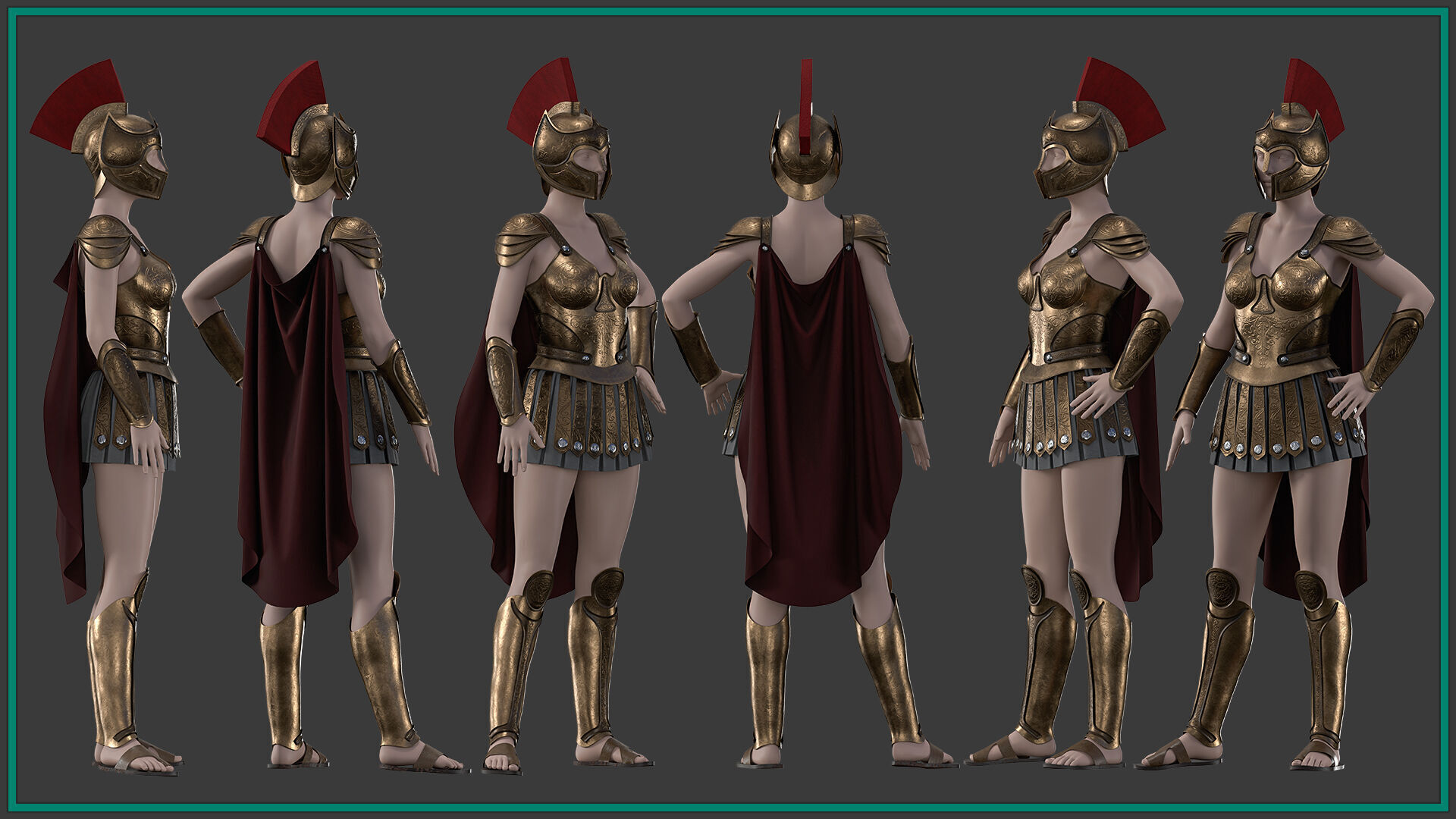 female spartan outfit with texture 3D model_2