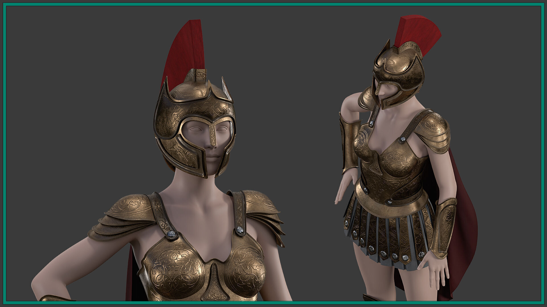 female spartan outfit with texture 3D model_3