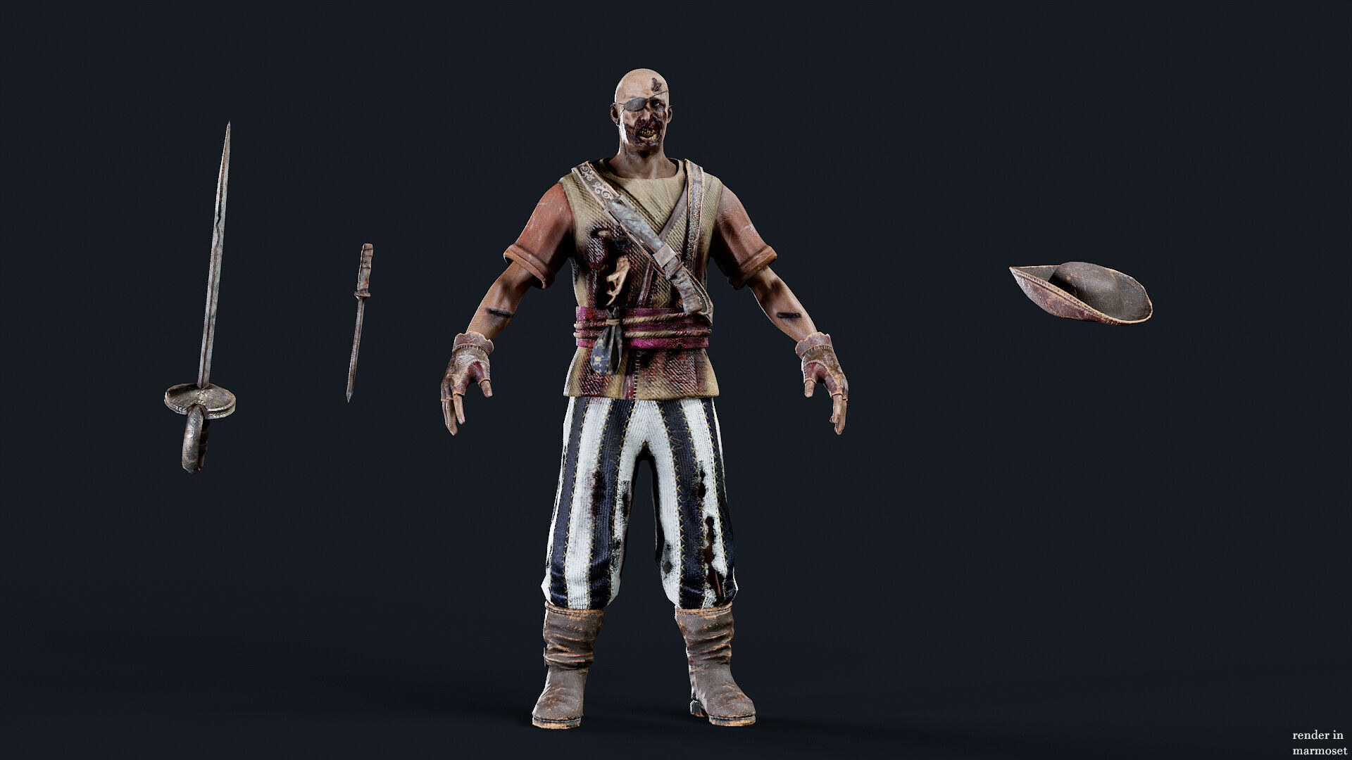 PIRATE UNDEAD 9 Low-poly 3D model_8